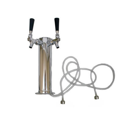 Draft Beer Tower - 2 Faucets, 3" Stainless Steel - Commercial Keg